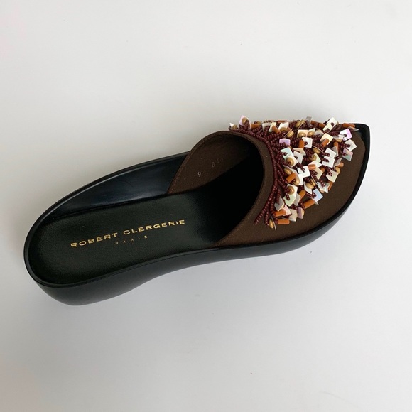 Robert clergerie paris leather - Gem ROBERT CLERGERIE Brn/Blk Platform Beaded Mules
